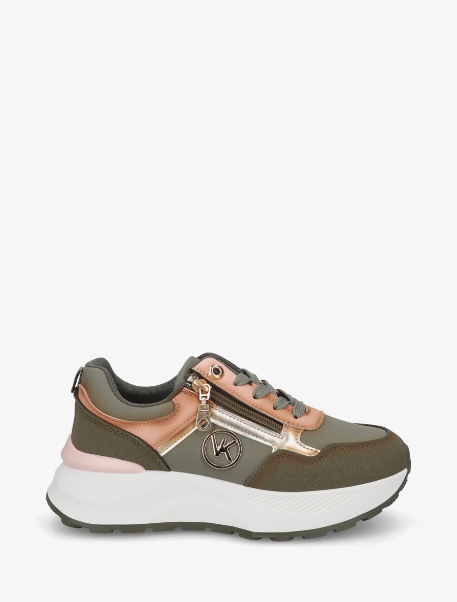 Rits sneakers met metalen sieraad - Kaki