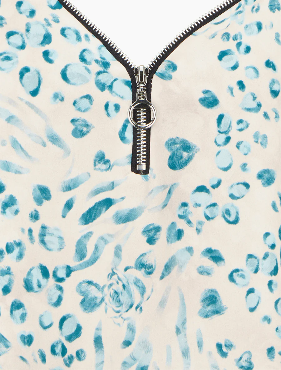 Ritsvest met bloemen en luipaardprint - Eendenblauw - Image 3
