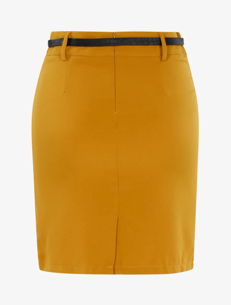 Effen rok met riem - geel - Image 2