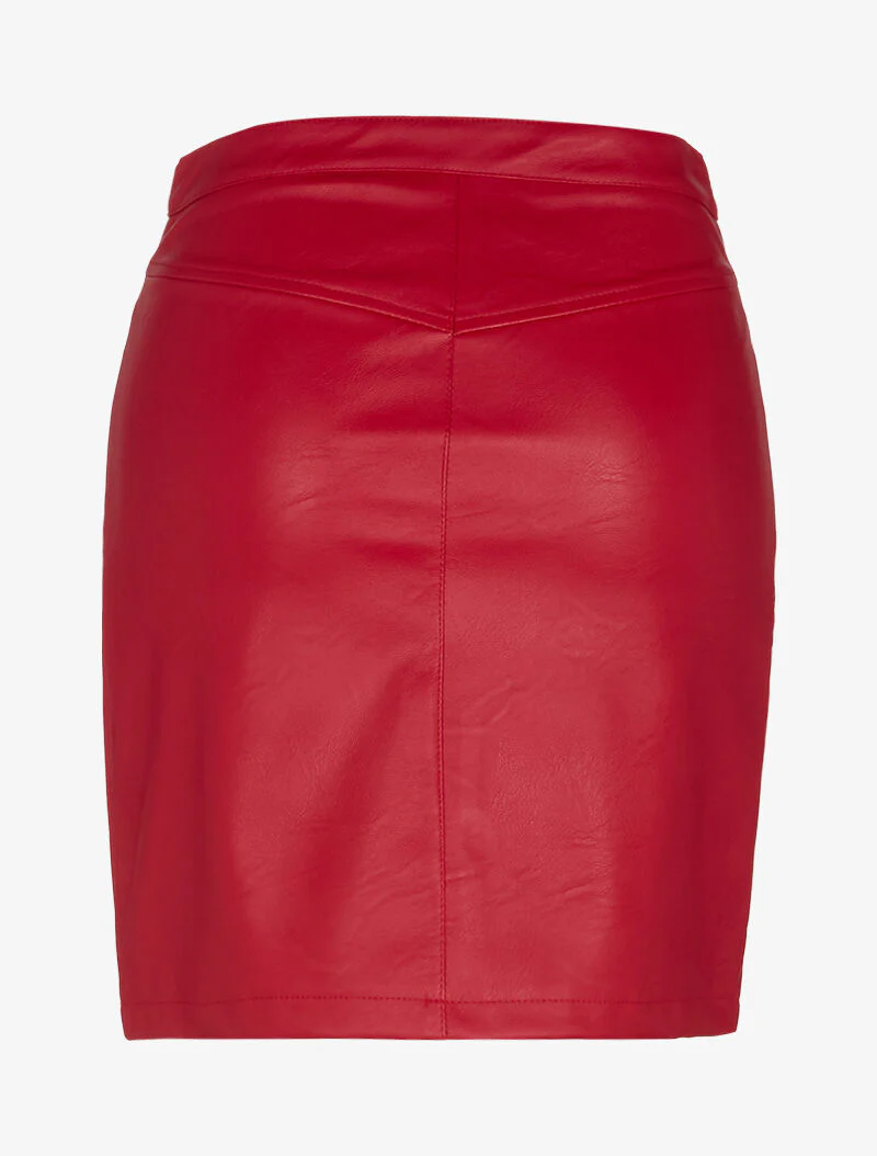 Rok in imitatieleer met hoge zakken met rits - rood - Image 3