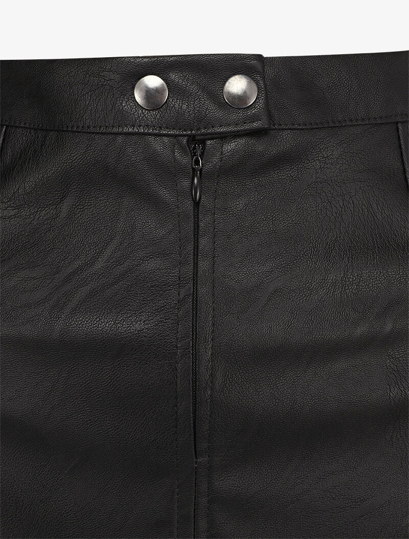 Rok in imitatieleer met knoopsluiting in de taille - Zwart - Image 3