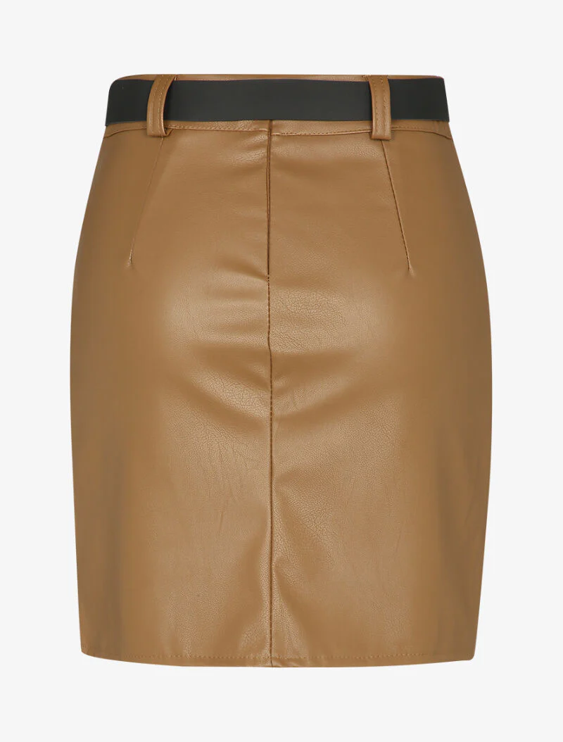 Rok in imitatieleer met asymmetrische randen en studs - Camel - Image 2