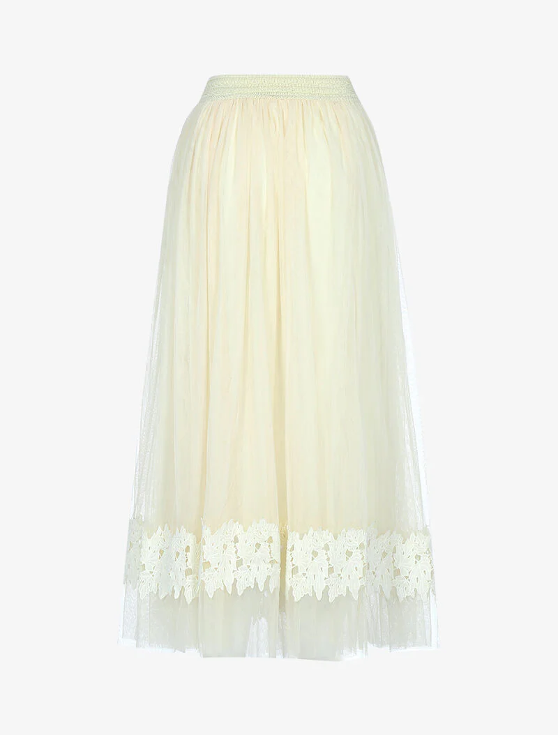 Rok in voile met geborduurd bladstuk - beige - Image 2