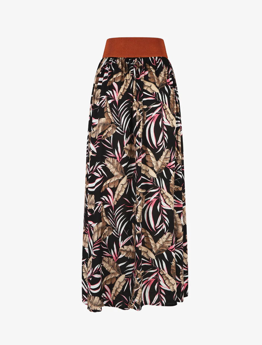 Rok met print. hoge taille en gestileerde ceintuur - zwart - Image 2