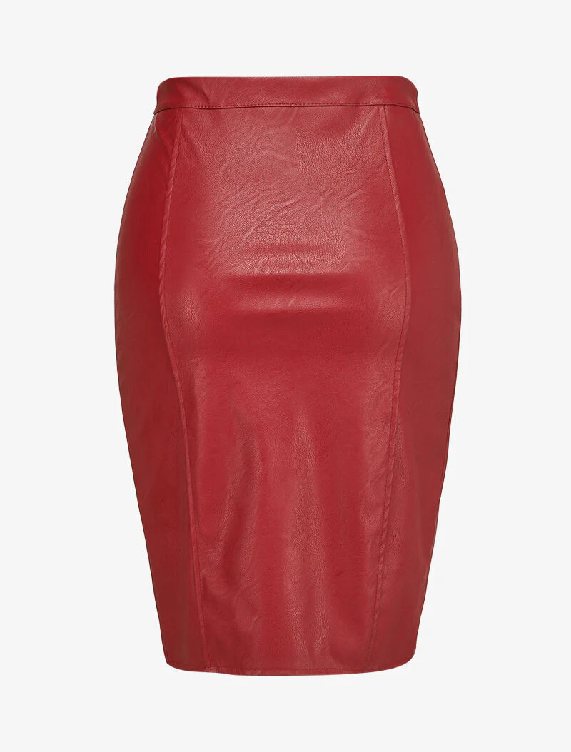 Split rok in imitatieleer met rits - Wijnrood - Image 2