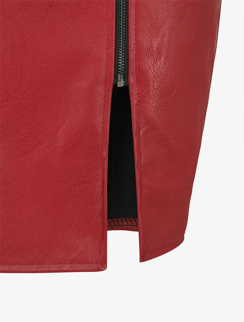 Split rok in imitatieleer met rits - Wijnrood - Image 3