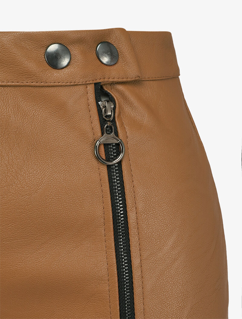 Split rok in imitatieleer met rits - Camel - Image 3