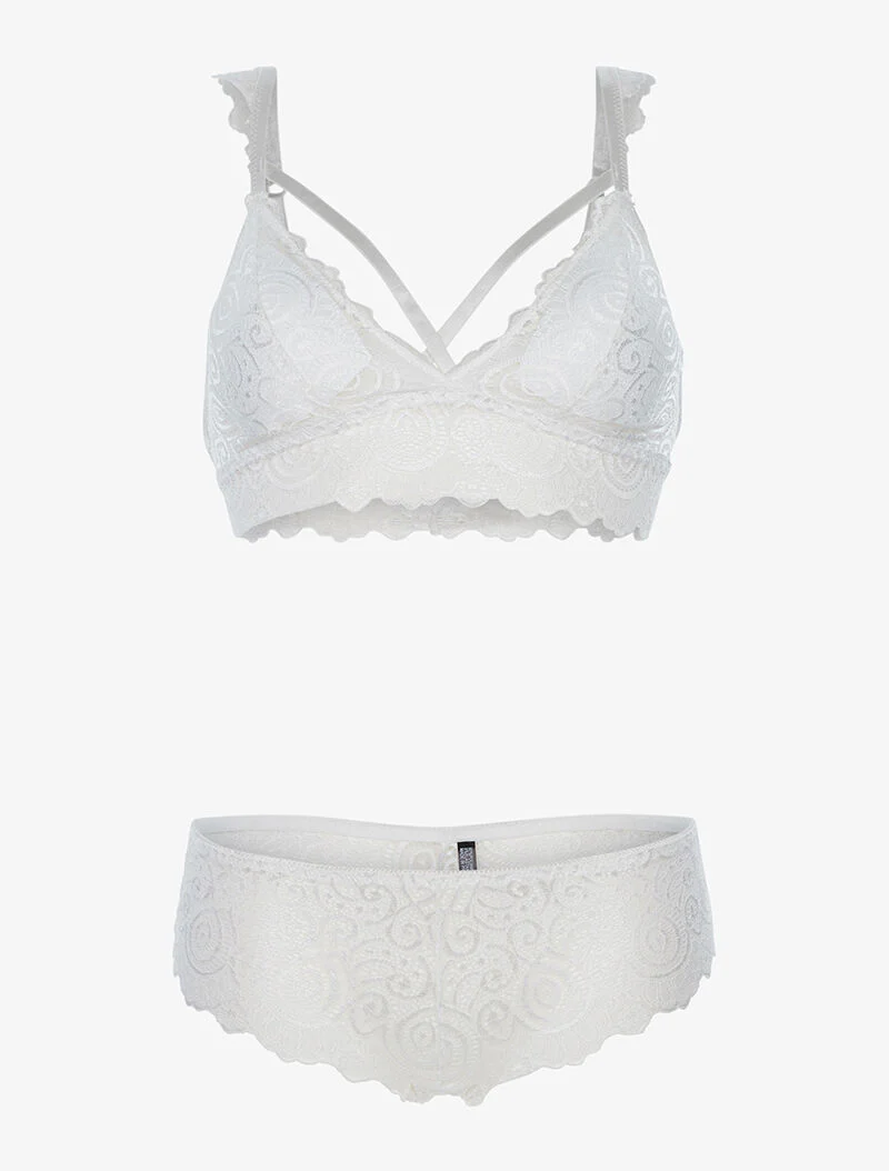 Romantische kanten set en string - wit
