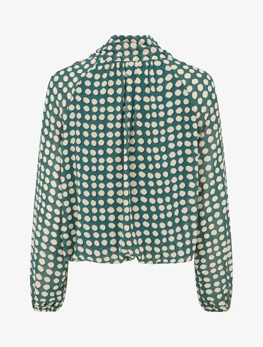 Ronde blouse met print om te strikken - Dennengroen - Image 2