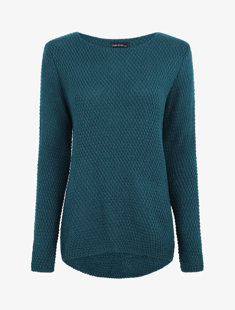 Ronde hals rechte trui - Eendblauw