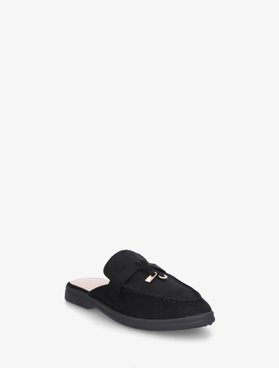 Ronde neus suède slippers - Zwart - Image 2