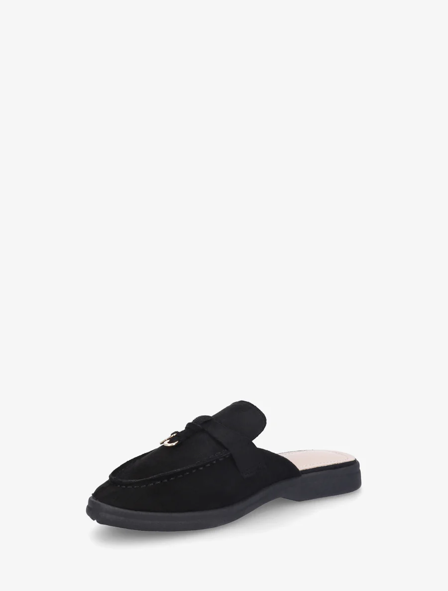 Ronde neus suède slippers - Zwart - Image 3