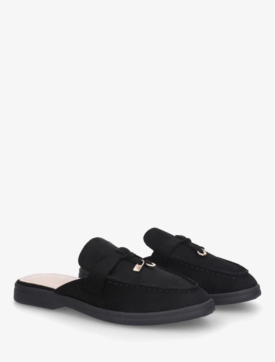 Ronde neus suède slippers - Zwart - Image 4