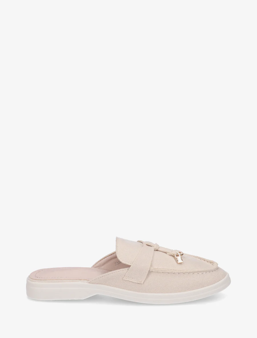 Ronde neus suède slippers - Beige