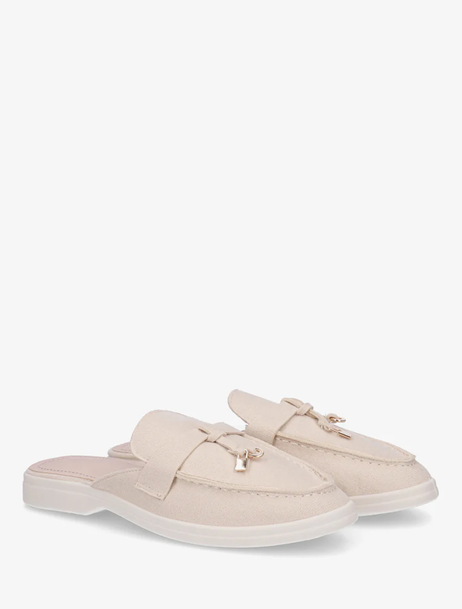 Ronde neus suède slippers - Beige - Image 4