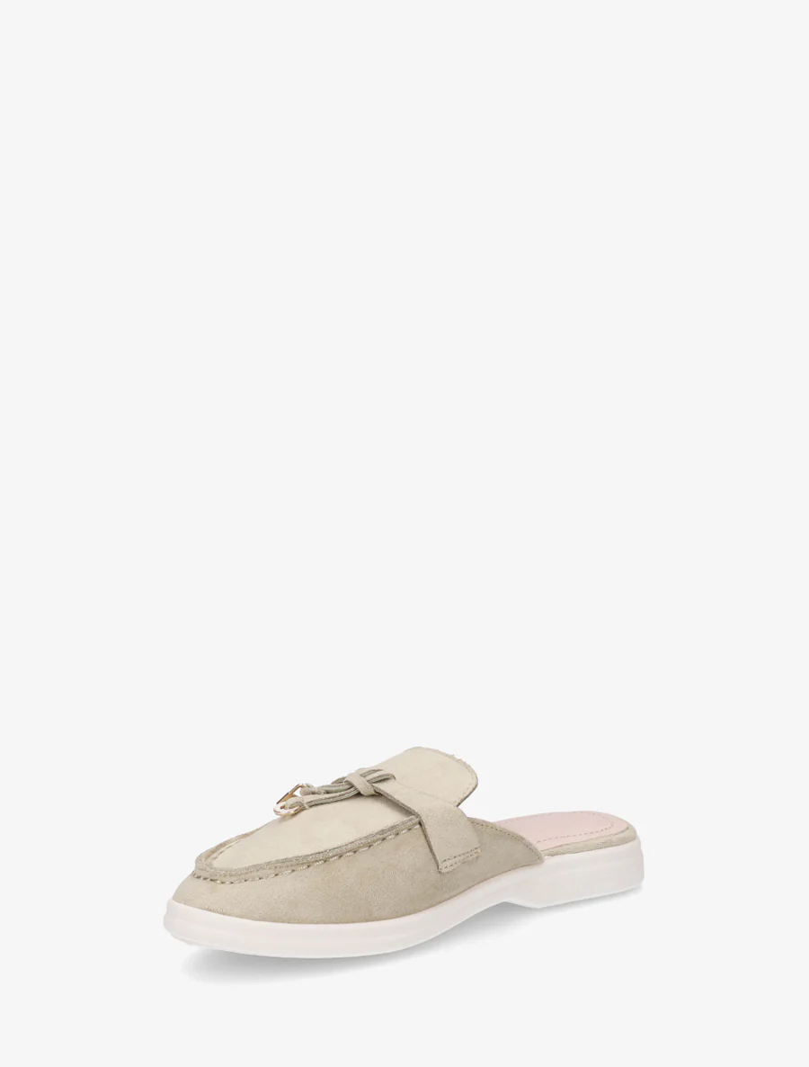 Ronde neus suède slippers - Licht kaki - Image 3