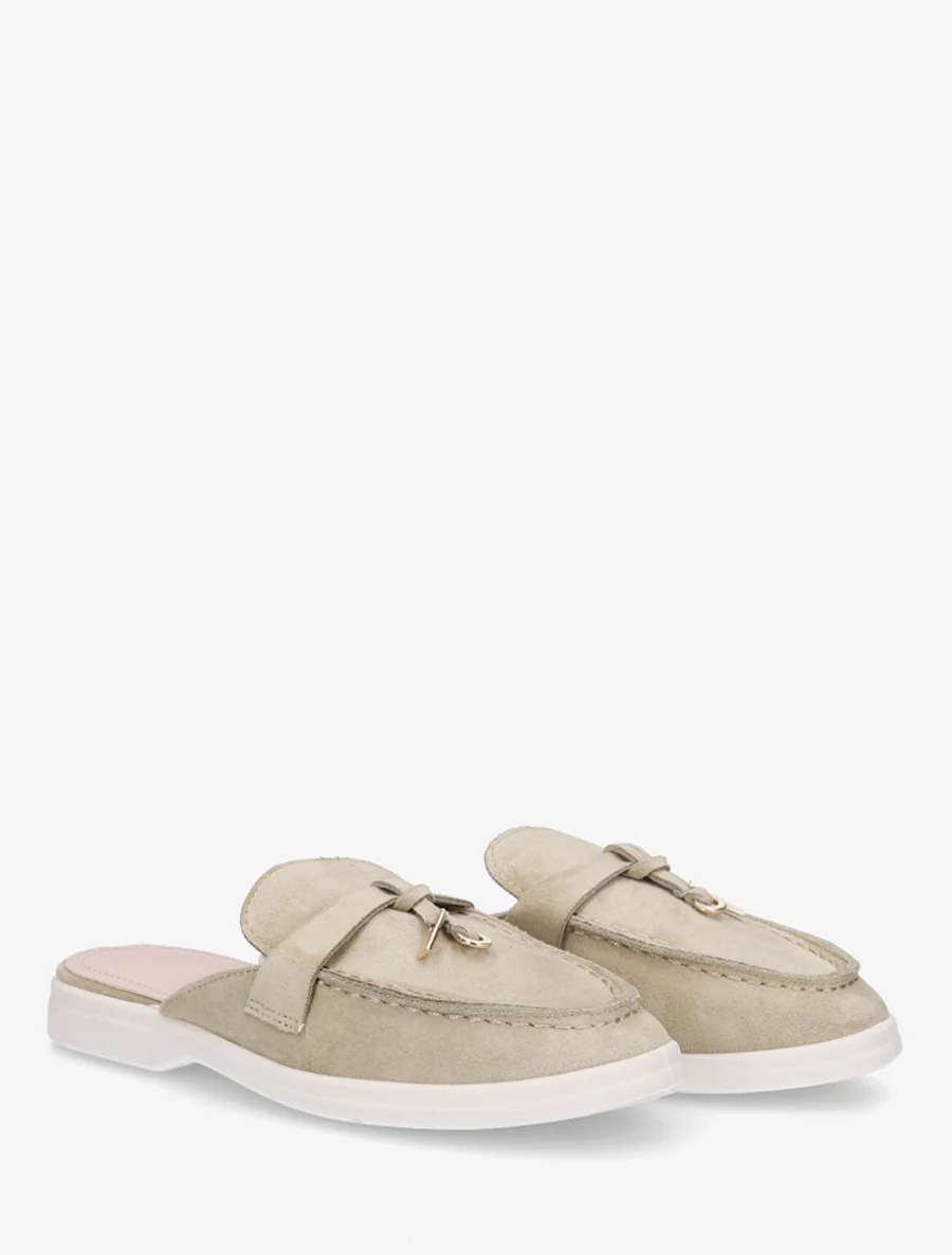 Ronde neus suède slippers - Licht kaki - Image 4