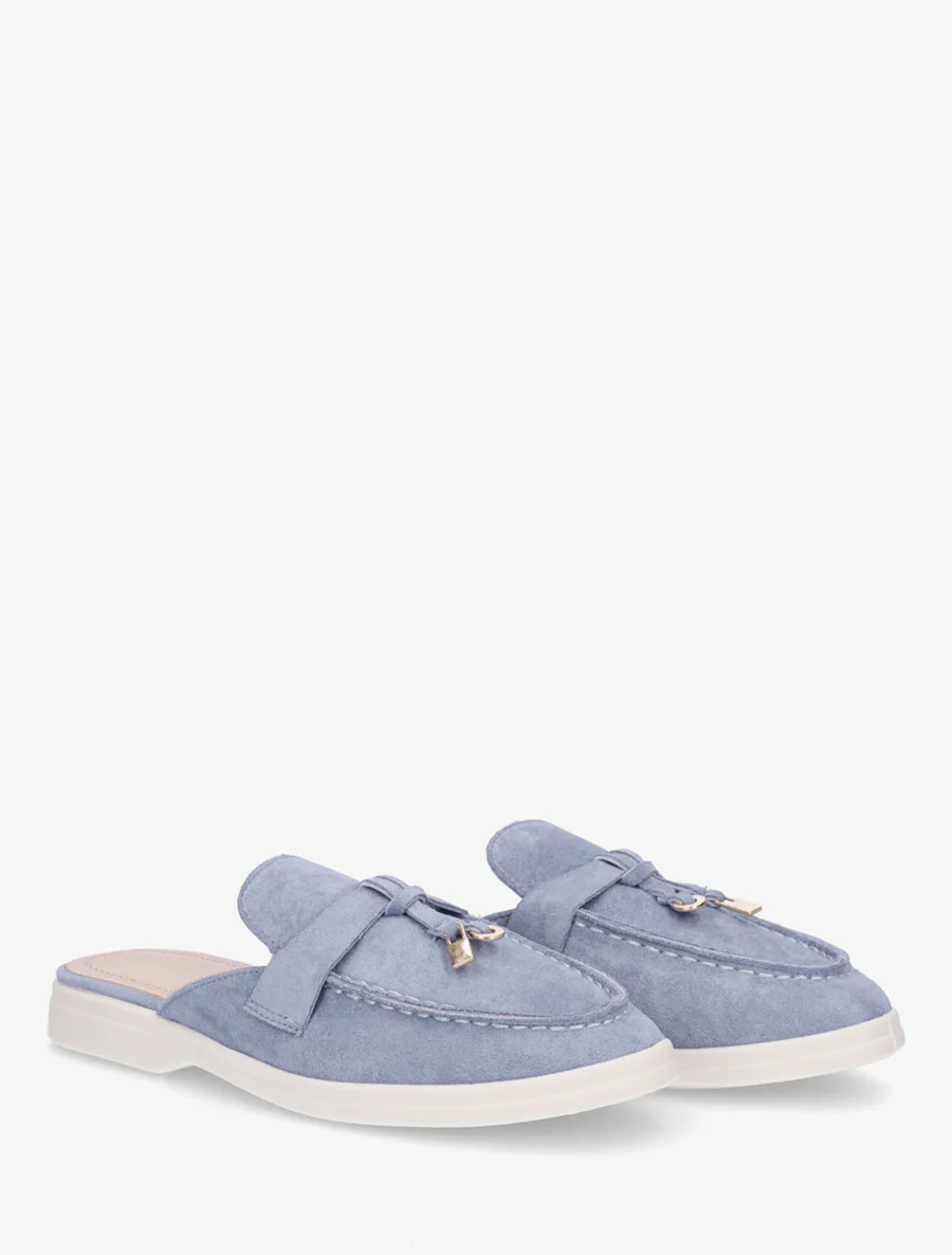 Ronde neus suède slippers - Blauw - Image 4