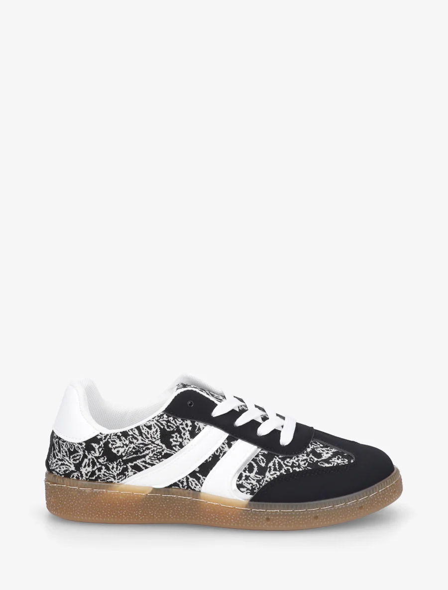 Roze bedrukte sneakers van twee materialen - Zwart
