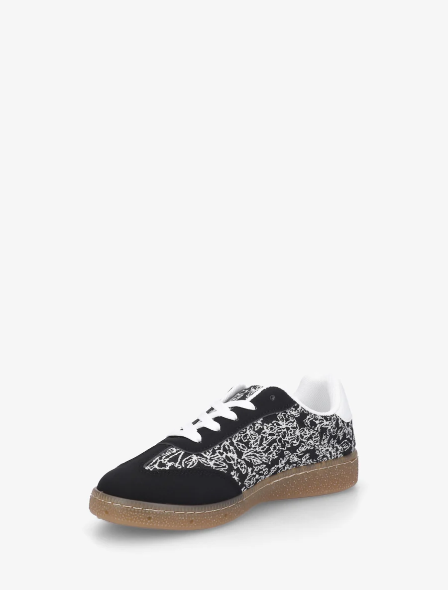 Roze bedrukte sneakers van twee materialen - Zwart - Image 3