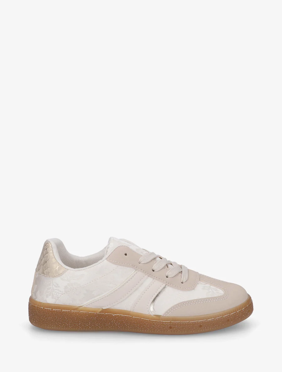 Roze bedrukte sneakers van twee materialen - Beige