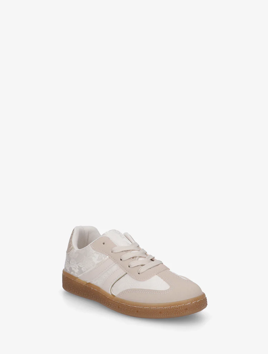 Roze bedrukte sneakers van twee materialen - Beige - Image 2