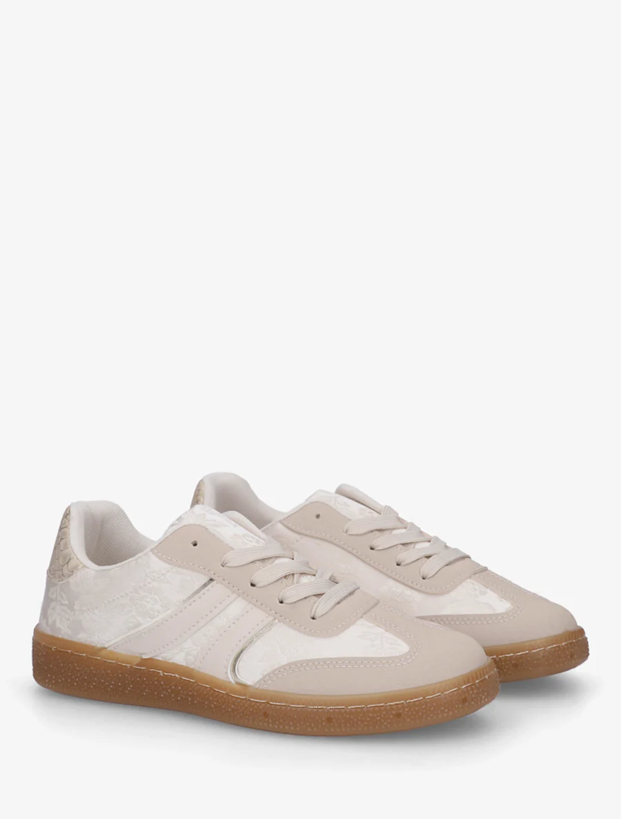 Roze bedrukte sneakers van twee materialen - Beige - Image 4