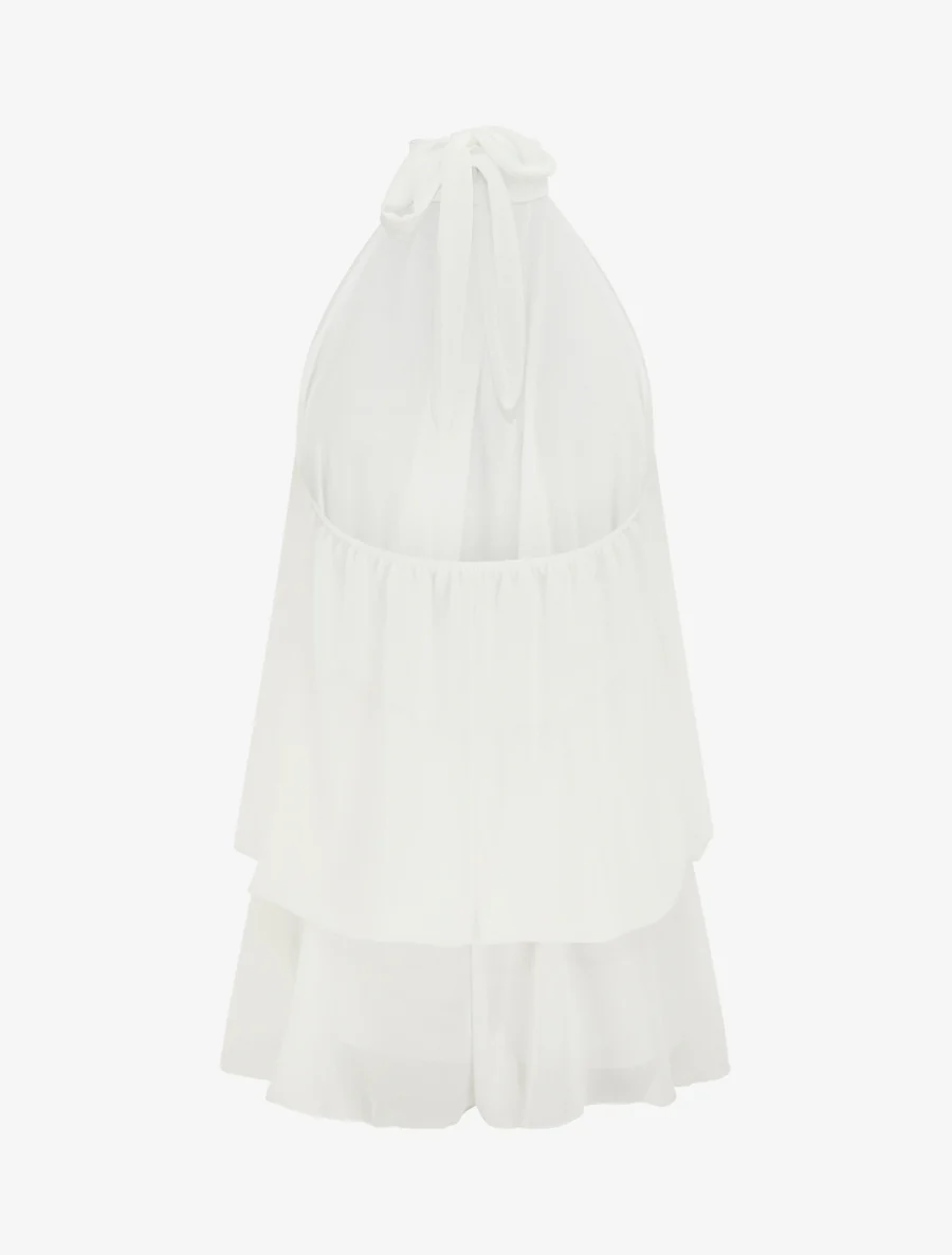 Rugloze jumpsuit met volant en trompe-l'oeil. - Wit - Image 3