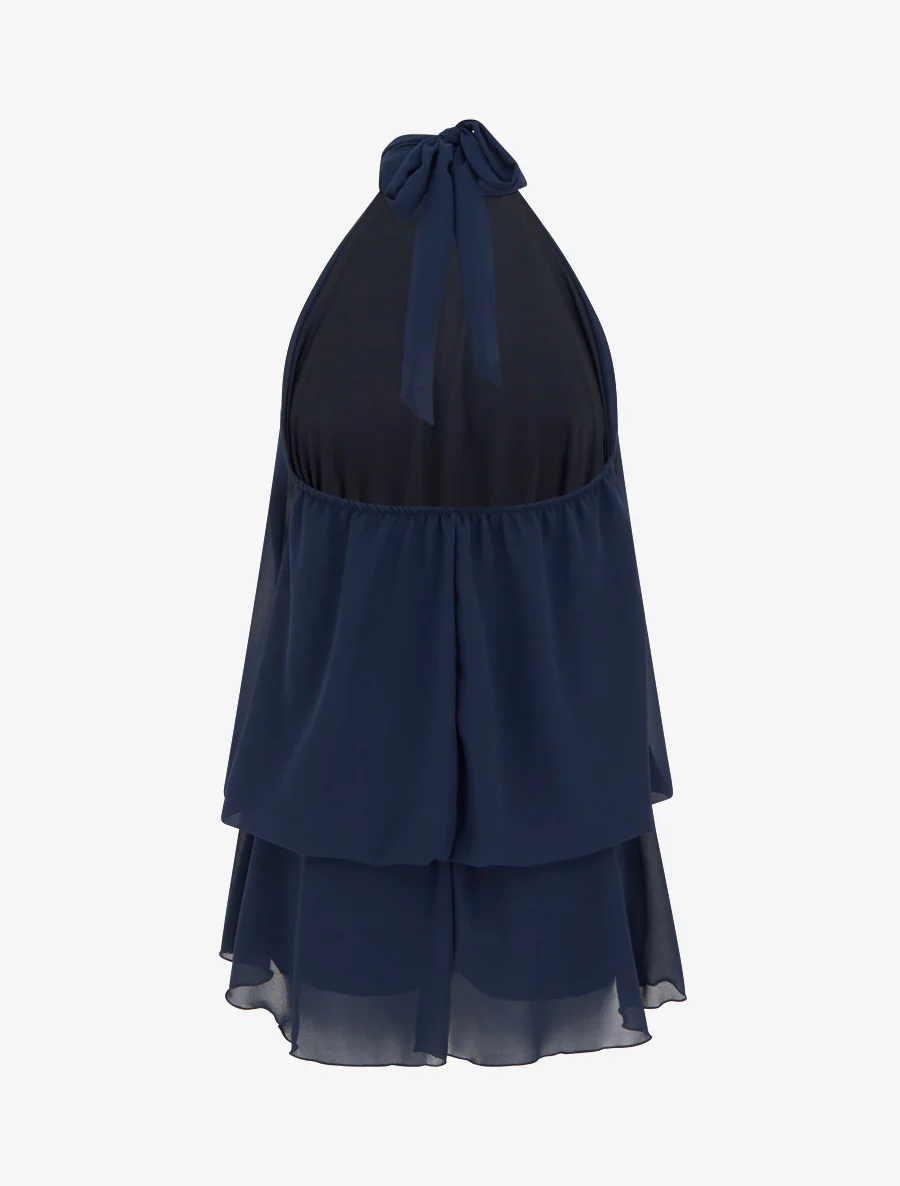 Rugloze jumpsuit met volant en trompe-l'oeil. - Marine - Image 3