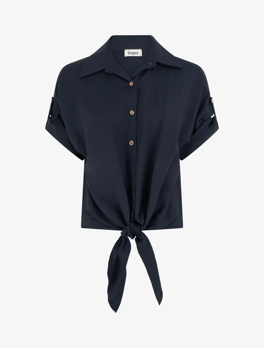 Ruim knoopshirt met korte mouwen - Nachtblauw
