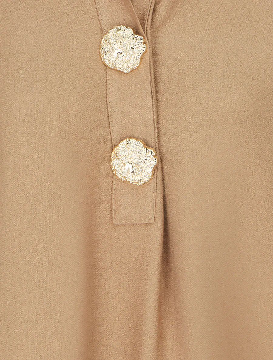Ruime blouse met metalen pinnen - Kameel - Image 3