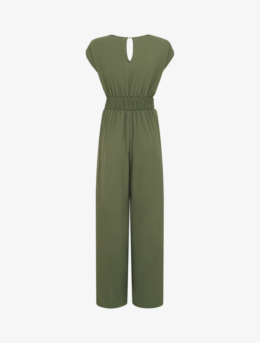 Ruime jumpsuit met wikkeloverslag en draperend effect - Kaki - Image 2