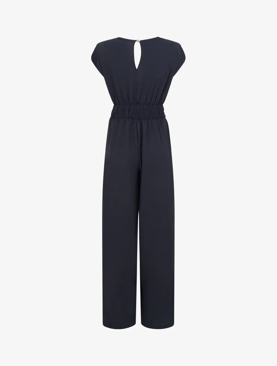 Ruime jumpsuit met wikkeloverslag en draperend effect - Marine - Image 2