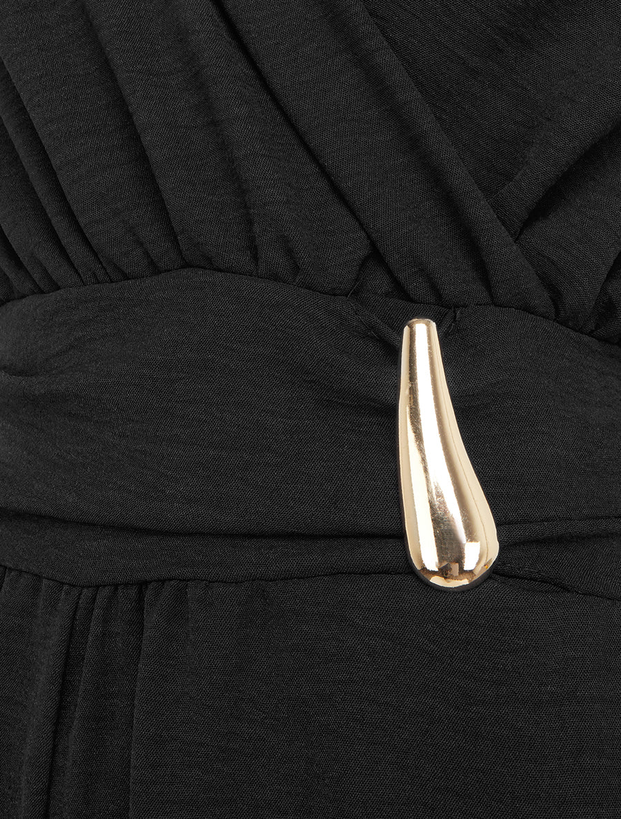 Ruime jumpsuit met wikkeloverslag en draperend effect - Zwart - Image 3