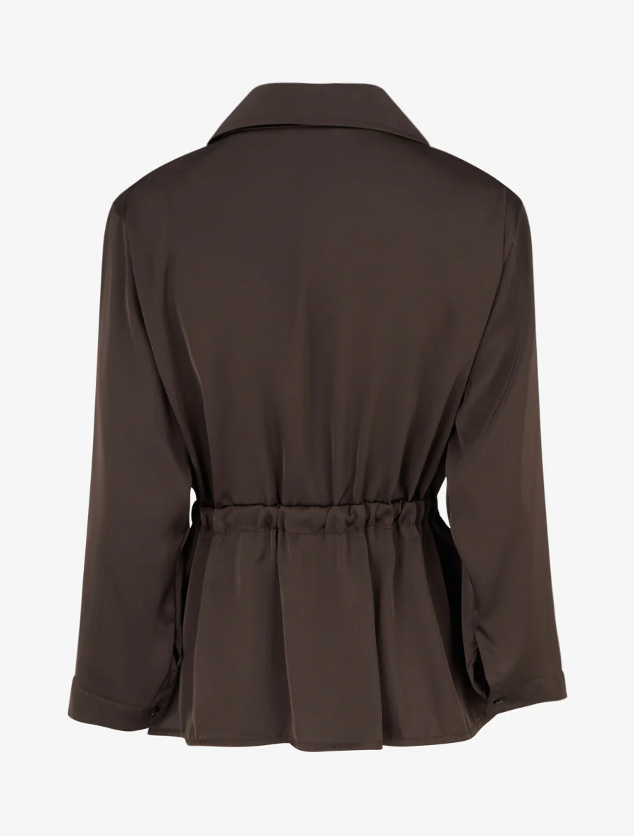 Ruime satijnen blouse met strikjes. - Bruin - Image 2