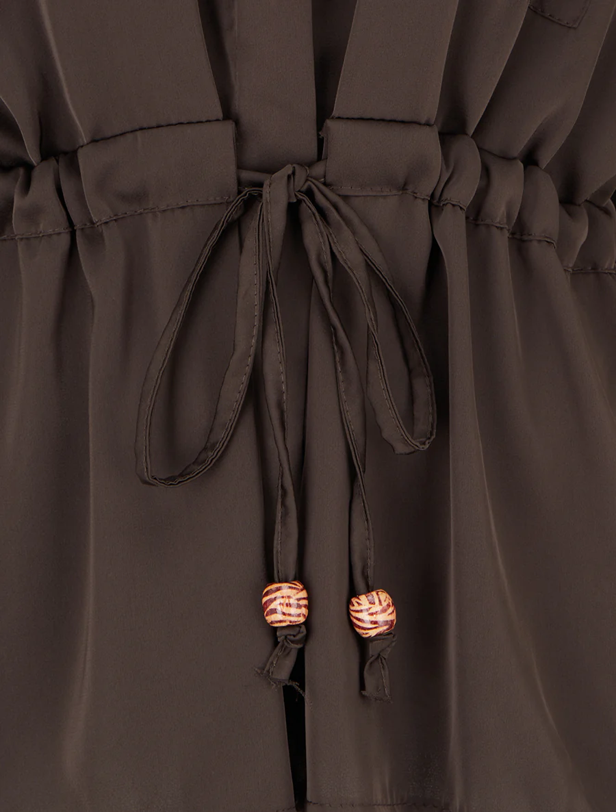 Ruime satijnen blouse met strikjes. - Bruin - Image 3