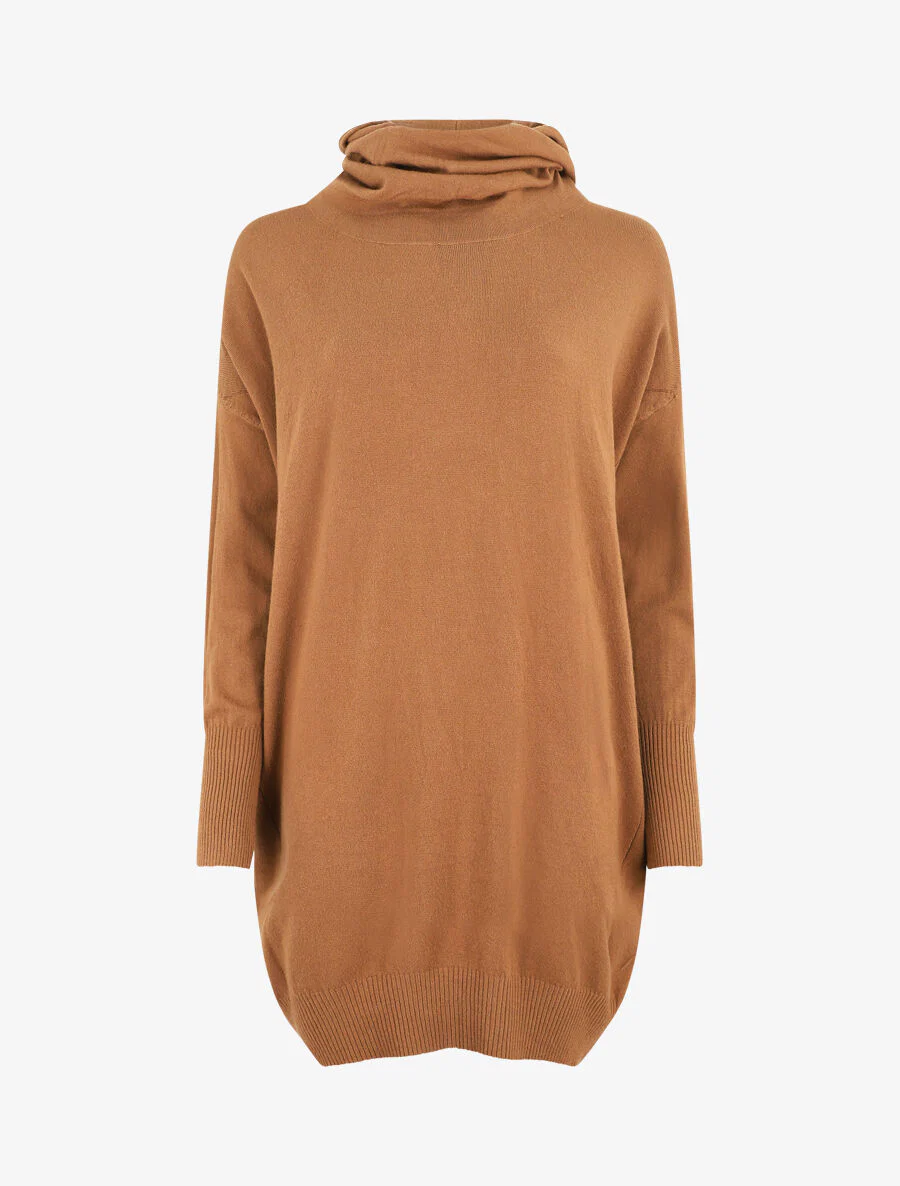 Ruime trui jurk met coltrui - Kameel