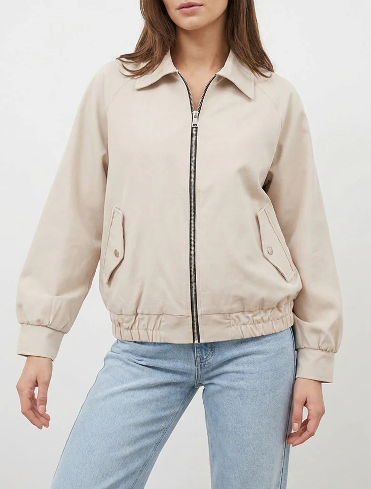 Ruimvallend jack met ritssluiting en elastische boorden - Beige - Image 4