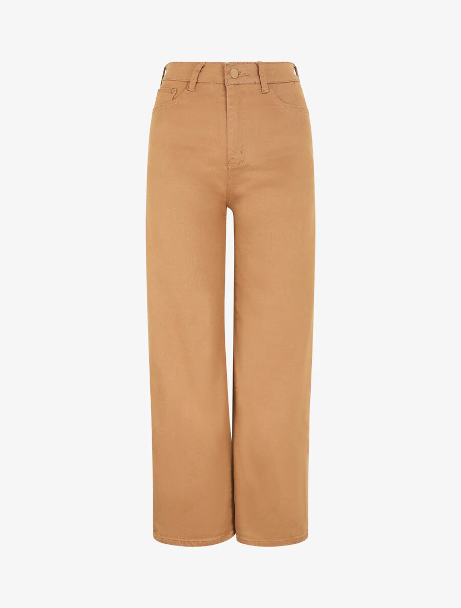 Ruimvallende jeans met hoge taille - Kameel