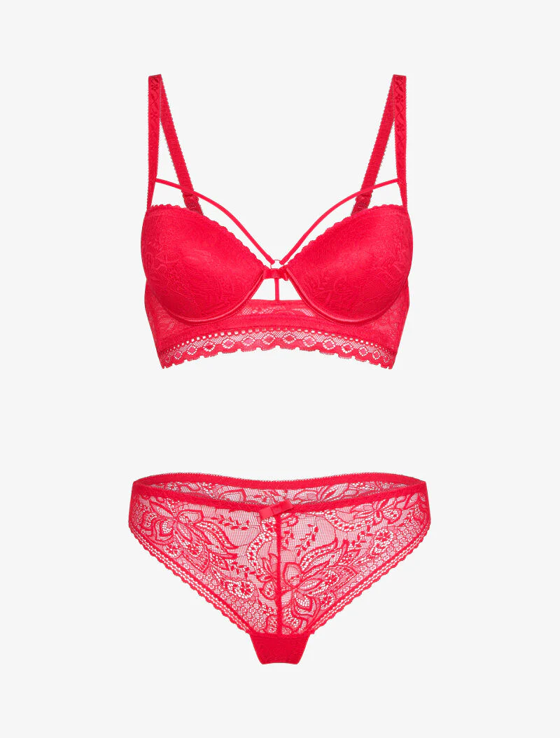 Samenstelling van kant met kanten details - rood