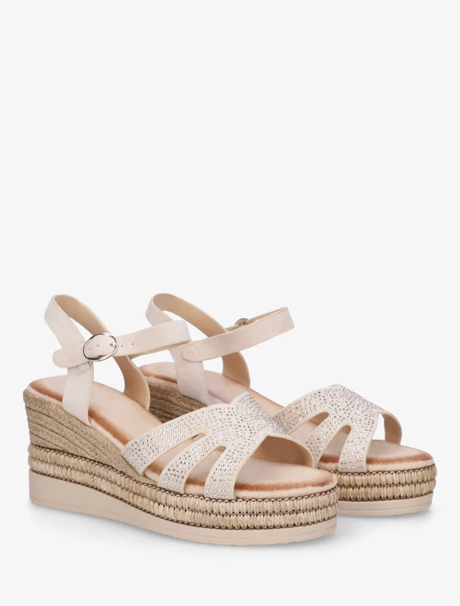 Sandaal met sleehak en met strass bezette bandjes - Beige - Image 4