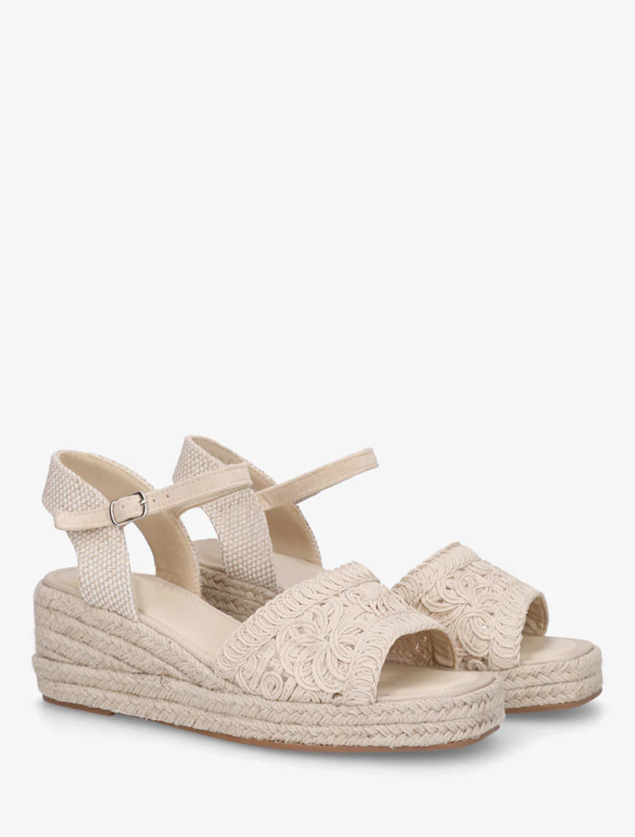 Sandaal met sleehak en raffia zool - Beige - Image 4