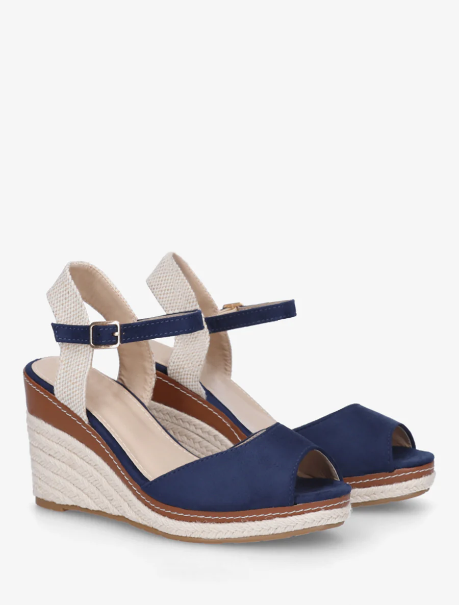 Sandaal met sleehak in espadrillestijl - Marine - Image 4