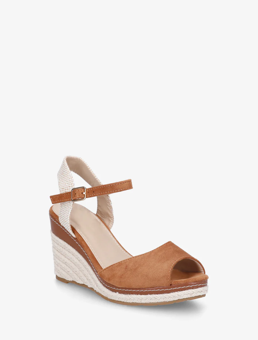 Sandaal met sleehak in espadrillestijl - Kameel - Image 2