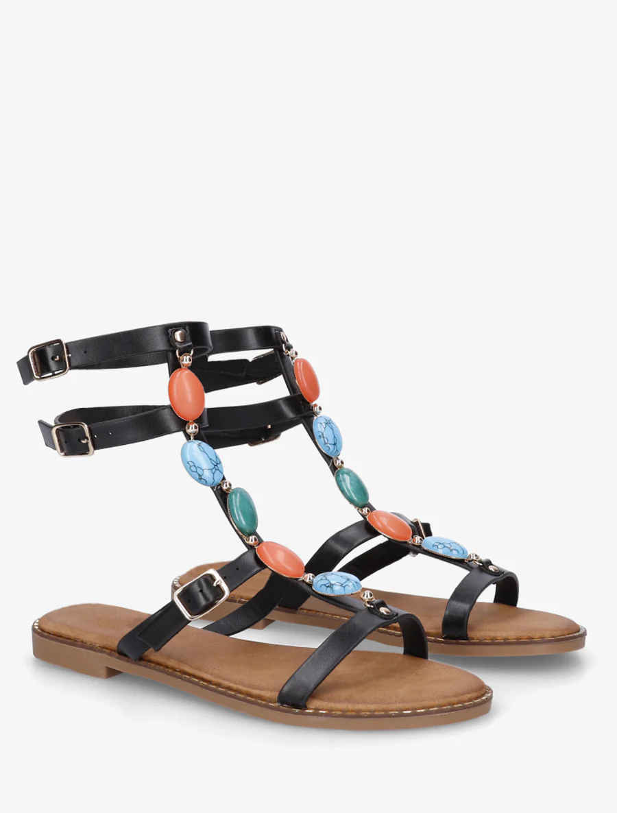 Sandaaltjes in gladiatorstijl met stenen - Zwart - Image 4