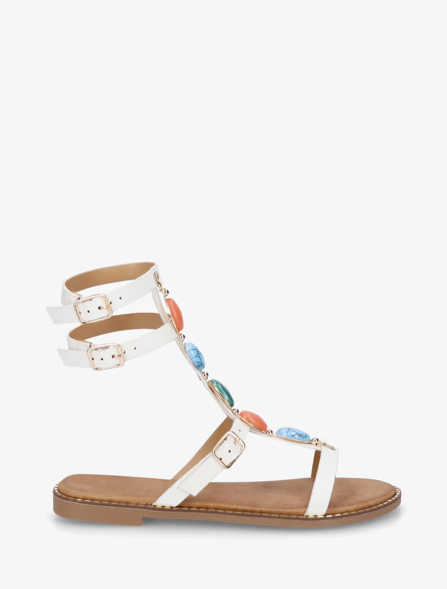 Sandaaltjes in gladiatorstijl met stenen - Wit