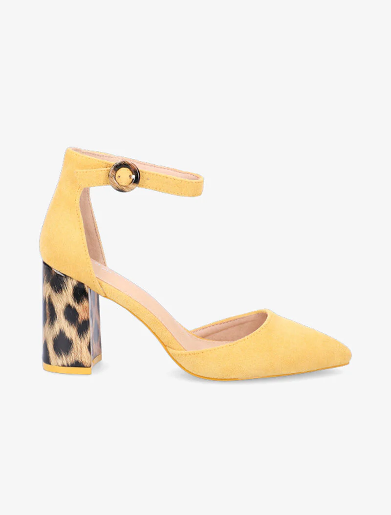 Blokhak sandalen met luipaardprint - geel