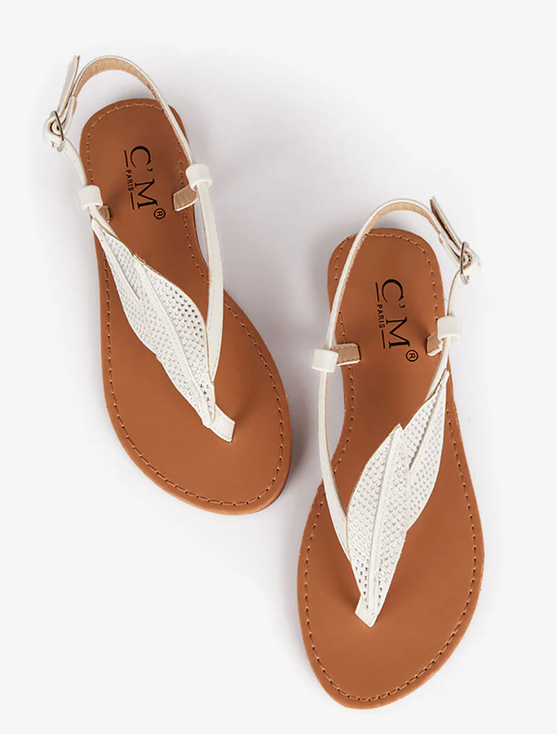 Dubbele blad strass sandalen - wit