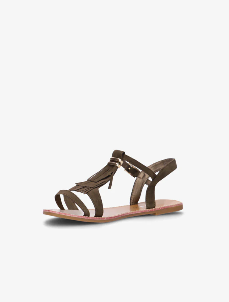 Sandalen met een T-bandje en franjes - donkergroen - Image 3