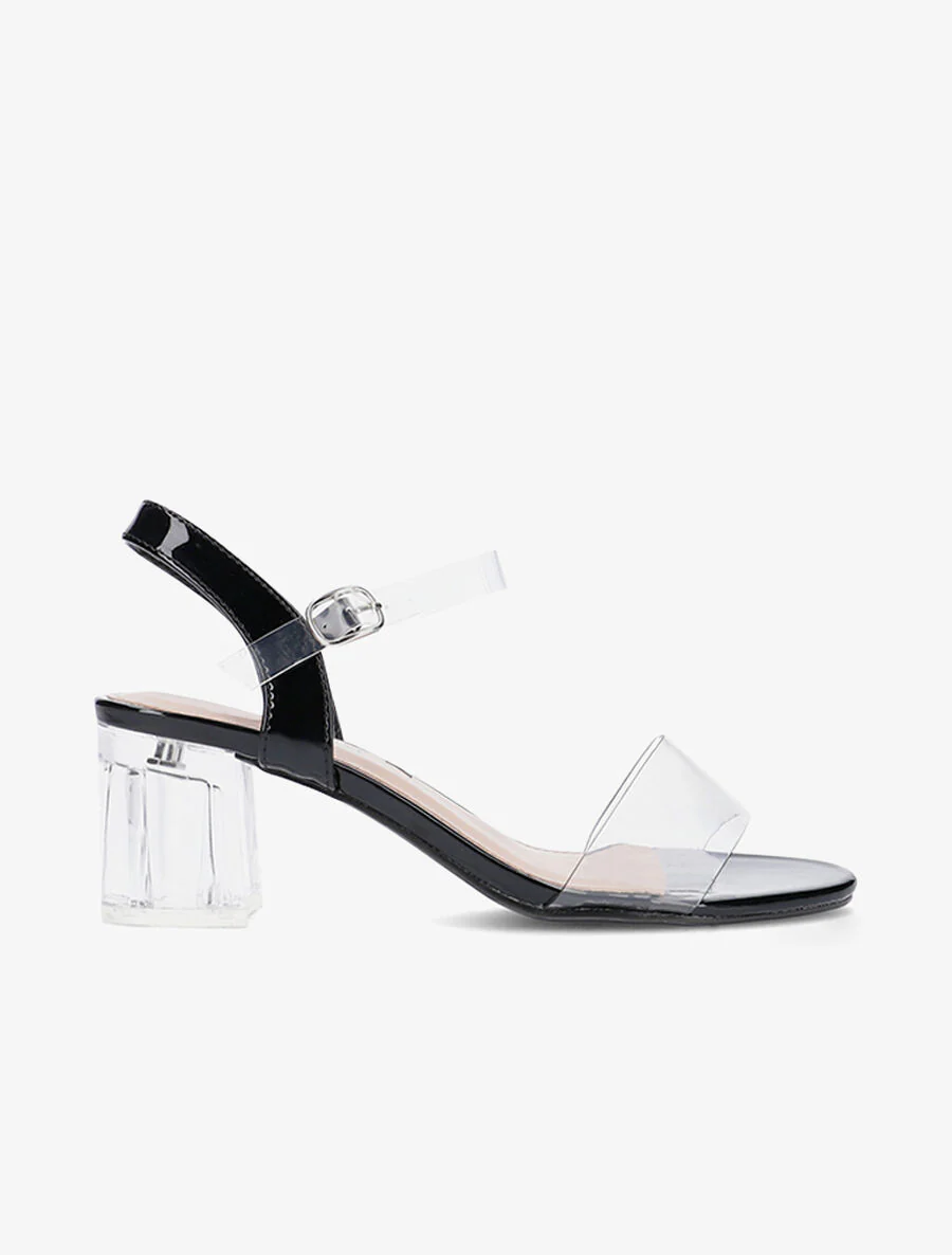 Hakken sandalen met transparante band - zwart